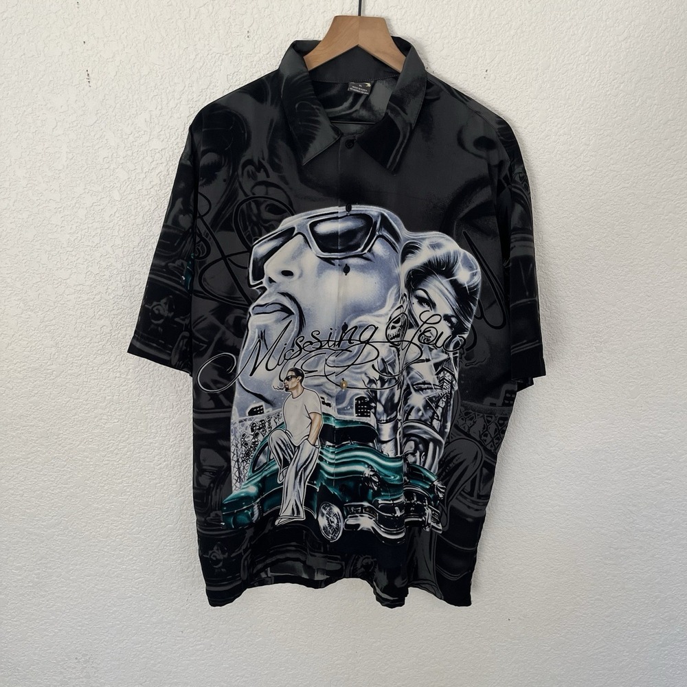 Vintage Lowrider Chicano Button Up Shirt Cruizin Low Size XL AOP Cholo 90s